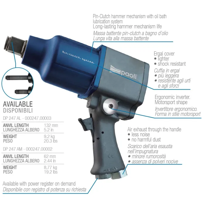 Dino Paoli DP 247 (Albero lungo) - Avvitatore Heavy Duty con cuffia in acciaio da 1"