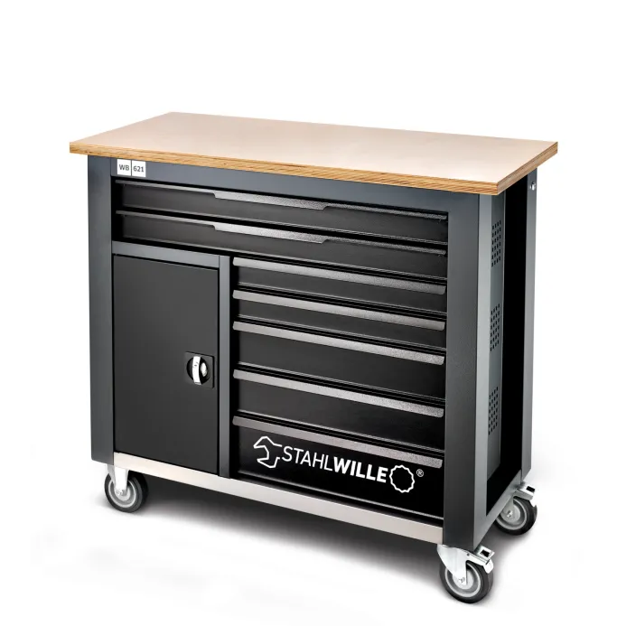Stahlwille - WB 621 Banco da lavoro mobile a 7 cassetti + armadietto con predisposizione cablaggio PC