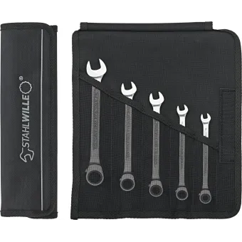 Stahlwille - 17/5 Serie chiavi combinate a cricchetto in borsa portautensili avvolgibili da 5 pezzi