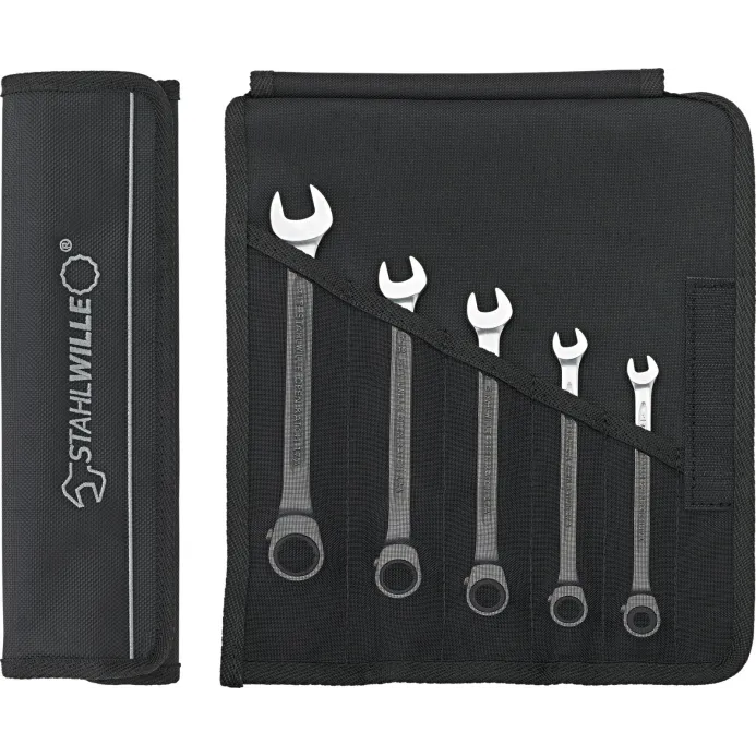 Stahlwille - 17/5 Serie chiavi combinate a cricchetto in borsa portautensili avvolgibili da 5 pezzi