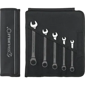 Stahlwille - 17/5 Serie chiavi combinate a cricchetto in borsa portautensili avvolgibili da 5 pezzi