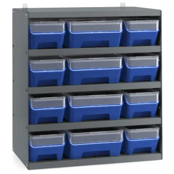Fami - Scaffale con 12 contenitori RK Box Air con guide coperchi e frontalini