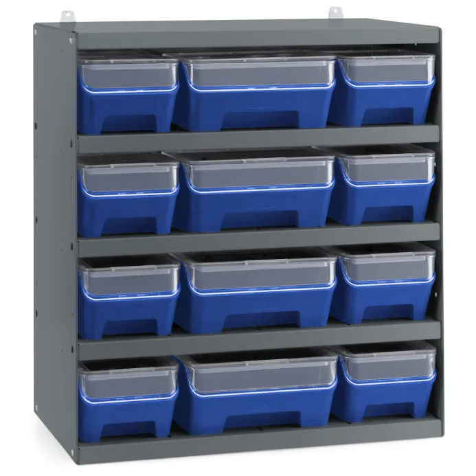 Fami - Scaffale con 12 contenitori RK Box Air con guide coperchi e frontalini