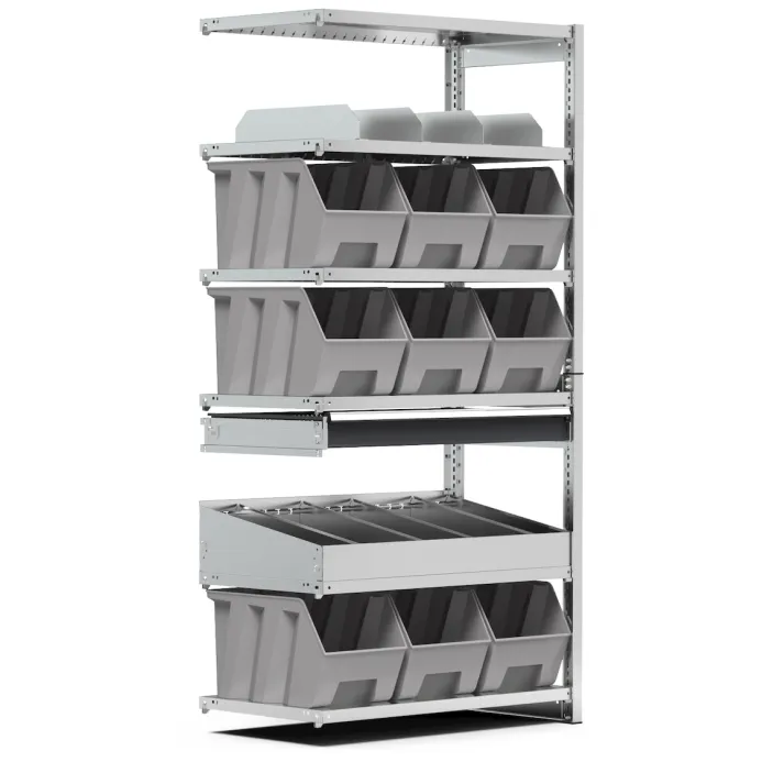 Fami - Scaffale aggiuntivo con 6 piani e 9 contenitori Picking Box Air mis. 4A5