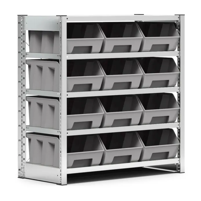 Fami - Scaffale con 5 piani e 12 contenitori Picking Box Air mis. 4