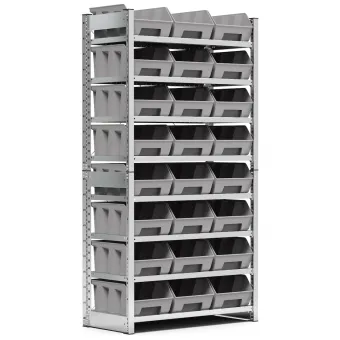 Fami - Scaffale con 8 piani e 24 contenitori Picking Box Air mis. 4