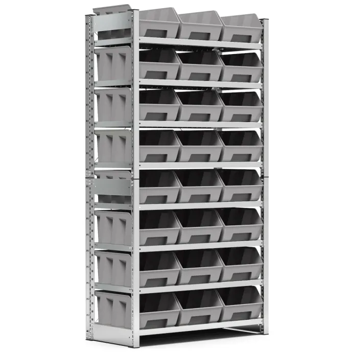 Fami - Scaffale con 8 piani e 24 contenitori Picking Box Air mis. 4