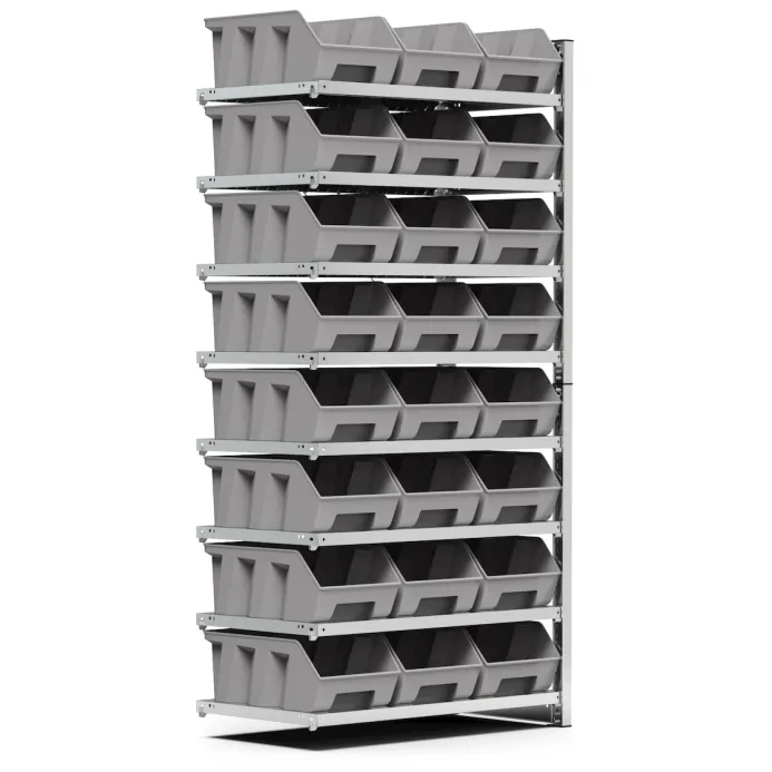 Fami - Scaffale aggiuntivo con 8 piani e 24 contenitori Picking Box Air mis. 4