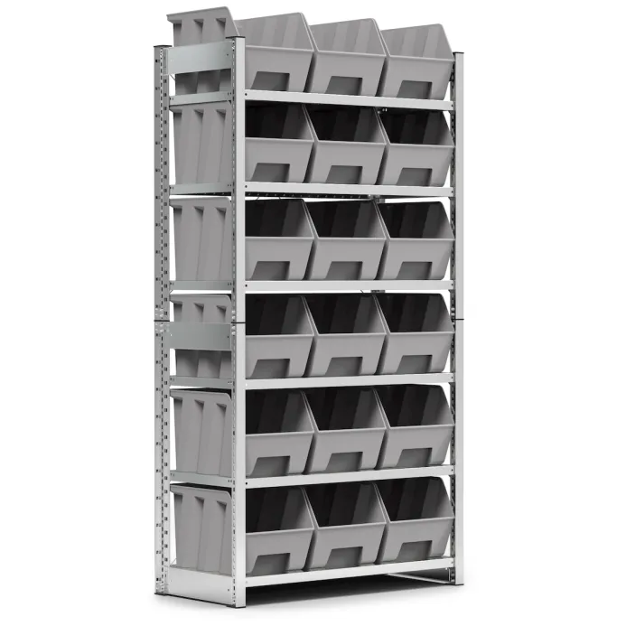 Fami - Scaffale con 6 piani e 18 contenitori Picking Box Air mis. 4A5