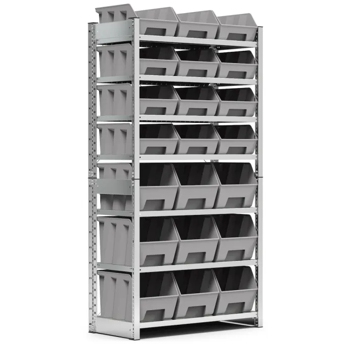 Fami - Scaffale con 7 piani e 21 contenitori Picking Box Air mis. 4/4A5