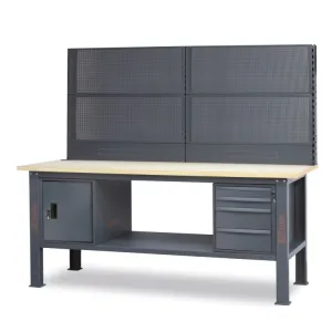 Beta C58BC-W2,1 4CA/A+SVR - Banco da lavoro 2,1 m con piano in legno, 4 cassetti e modulo anta