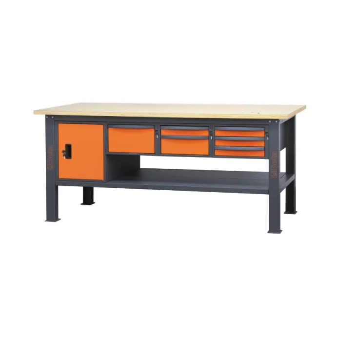 Beta C58BC-W2,1 6CA - Banco da lavoro 2,1 m con piano in legno, 6 cassetti e modulo anta