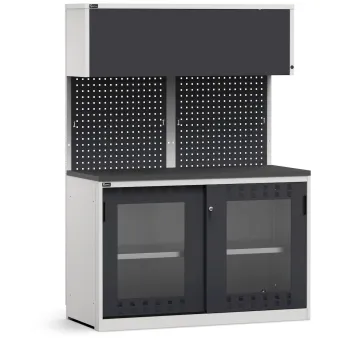 Fami - Modulo con armadio con ante scorrevoli fessurate in policarbonato, L1428 mm