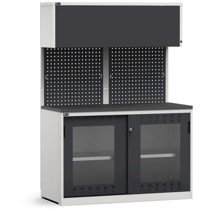 Fami - Modulo con armadio con ante scorrevoli fessurate in policarbonato, L1428 mm