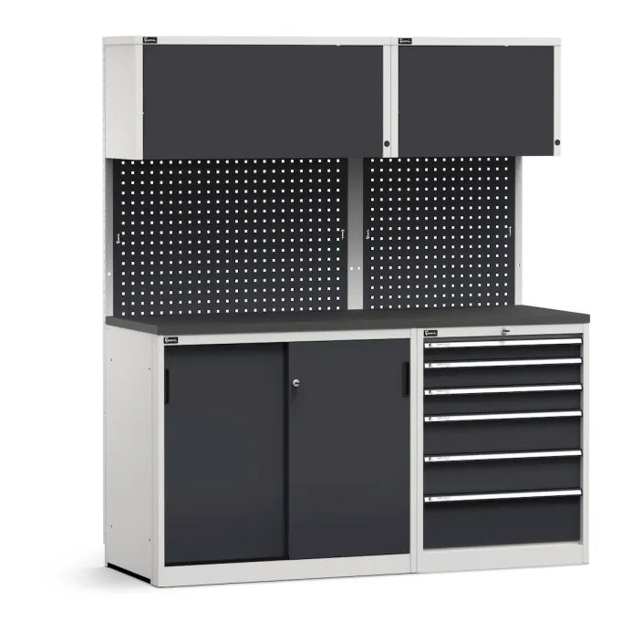 Fami - Modulo con cassettiera e armadio con ante scorrevoli , L1734 mm