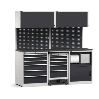 Fami - Modulo con cassettiera, carrello porta utensili e armadio con vano rifiuti, L2040 mm