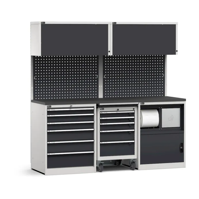 Fami - Modulo con cassettiera, carrello porta utensili e armadio con vano rifiuti, L2040 mm